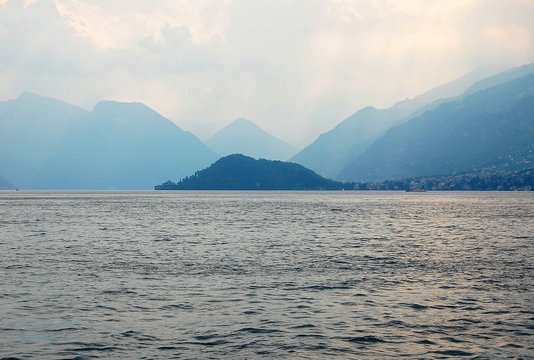 Contours of the Lavedo Peninsula and the hills around Lake Como (Lago di Como) - Bellagio, Lombardy, Italy