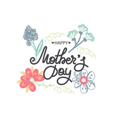 Happy Mother's day. Holiday of mom. Lettering with floral decoration. Frame of flowers. Women's celebration