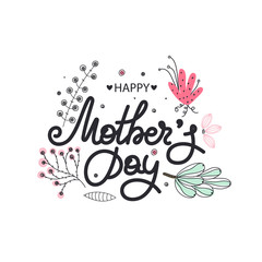Fototapeta na wymiar Happy Mother's day. Holiday of mom. Lettering with floral decoration. Frame of flowers. Women's celebration