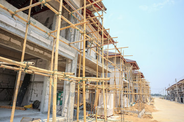 house under construction with autoclaved aerated concrete block structure at building site