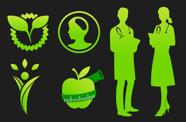 Nutrients that are beneficial to the brain and body. Doctors advise everyone about food for kids. Health and nutrition icon concept.