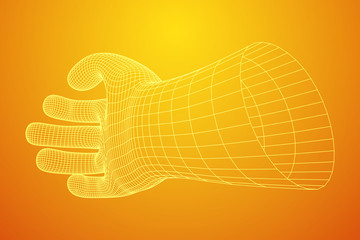 Human Arm. Hand Model. Connection structure. Future technology concept. Vector low poly wireframe mesh illustration