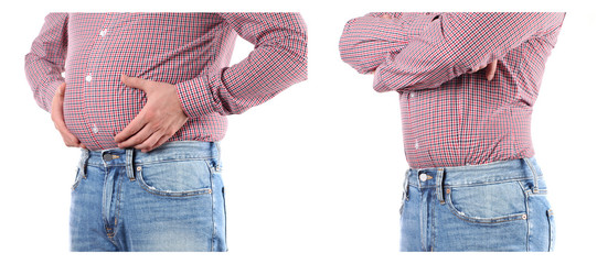 Man with overweight. Before and after weigh loss