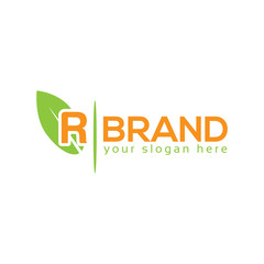 Fototapeta premium Letter R with leaf on white background. Logo Design Template. Flat design