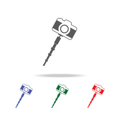 Selfie Stick With photo camera Icon. Elements of photo camera in multi colored icons. Premium quality graphic design icon. Simple icon for websites, web design, mobile app
