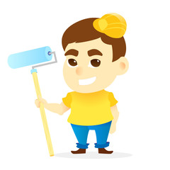 Man with a roller in his hands, repair in the apartment. .