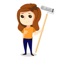 Girl with a roller in his hands, repair in the apartment.