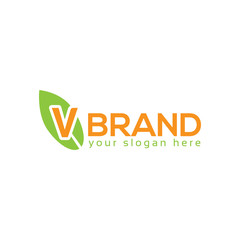Letter V with leaf on white background. Logo Design Template. Flat design