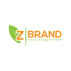 Letter Z with leaf on white background. Logo Design Template. Flat design