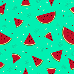 Colorful fresh watermelon fruits seamless summer pattern background vector format