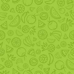 Sketch mixed tropical fruits seamless summer pattern background vector format