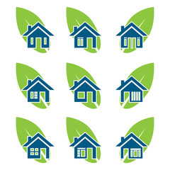 Fototapeta premium House and leaf set icon. Flat design