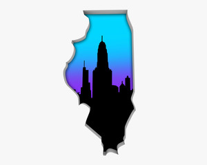 Illinois IL Skyline City Metropolitan Area Nightlife 3d Illustration