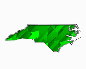 North Carolina NC Arrows Map Growth Increase On Rise 3d Illustration