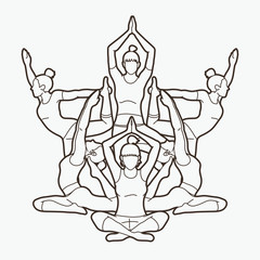 Yoga Class, Group of women practice yoga outline graphic vector.