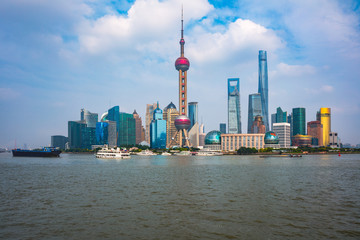 Shanghai city skyline, Panoramic view of shanghai skyline and huangpu river, Shanghai China