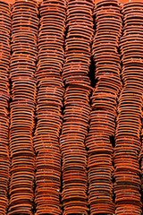 New red roof tiles. Close up details