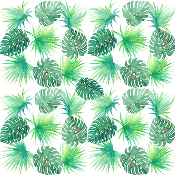 Watercolor palm leaves pattern