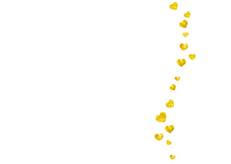 Wedding confetti with gold glitter hearts. Valentines day. Vector background. Hand drawn texture. Love theme for gift coupons, vouchers, ads, events. Wedding confetti template with hearts.