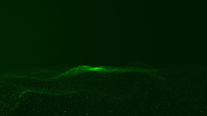 Dark green and glow dust particle abstract background.