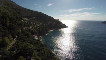 Aerial view of hills and sea