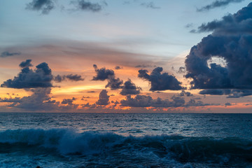 Scenic clouds sunset sky background, Nature composition cloudscape.Beautiful cloudscape over the sea, sunrise shot.Sunset at ocean. Sunset on the tropical beach.