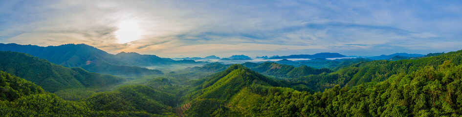 Fototapeta premium sunrise in Phang Nga valley on Phu Tathan hilltop new viewpoint to see mist