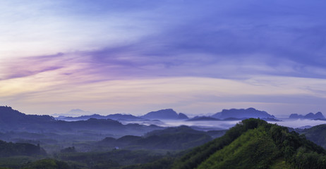 sunrise in Phang Nga valley on Phu Tathan hilltop new viewpoint to see mist