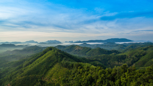 aerial photography on Phu Tathan valley in Phang Nga new viewpoint to see mist