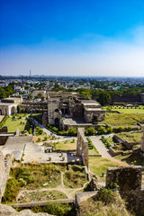 Looking Down at the Entry Courtyard of Golconda Fort and into the City of Hyderabad, India