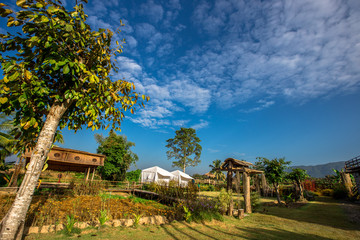 Fototapeta premium Bright sky in the small countryside. Nature Resort in Nan Province, Thailand