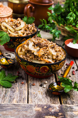 Fototapeta na wymiar Traditional buckwheat porridge with meat
