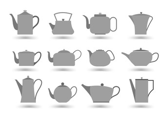 Set of kettles and teapots on white background. Vector elements. Ready for your design. EPS10.