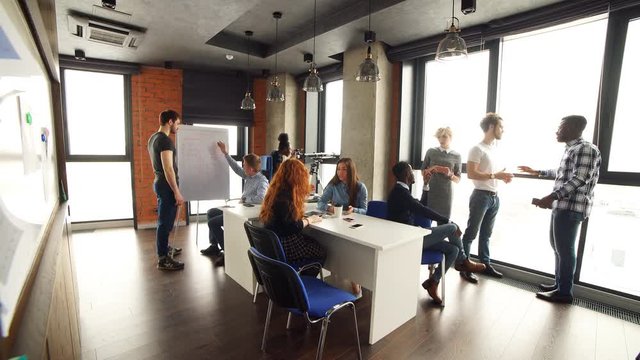 Process of working day of startup business people. Rushing workers.