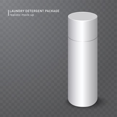 Realistic white plastic bottle on transparent background for liquid laundry detergent, shampoo, bleach, soap, cream. Vector illustration. Easy to place your text or logo. Photorealistic design EPS 10.