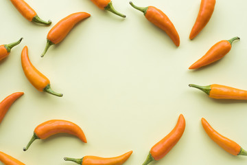 Top view of chilli set with copy space on pastel color background.flat lay design