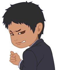 ふり返る怒りのちびキャラ　男性　タイプD