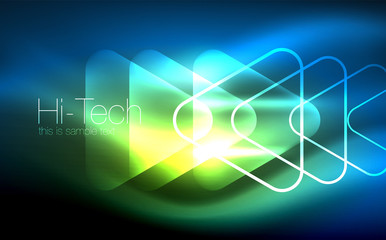 Glowing vector triangle geometric shapes in dark space