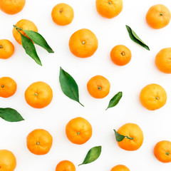 Mandarin fruit on white Background. Flat lay, top view