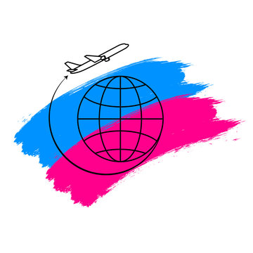 Global logistics network. Map global logistics partnership connection. Airplane connections network concept on a bright brush paint strokes.  Flat design. Vector illustration EPS10.