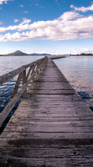 Fototapeta premium Sunset on Tokaanu Wharf, lake Taupo, North Island, New Zealand 