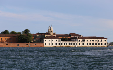 Fototapeta na wymiar Venice Italy Buildings of the Benedictines in San Servolo Island