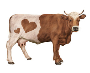 Vache laitière-coeur-sympa-blanc et brune