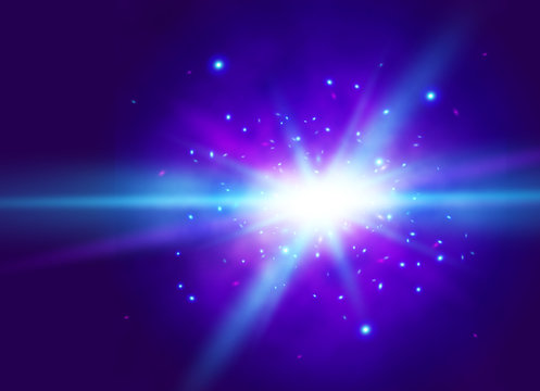 Vector abstract background with a flash light. Realistic cosmic scene.