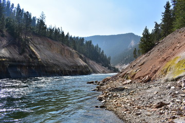 Fototapeta na wymiar Yellowstone River, Canyon Landscape, Running Water, Background
