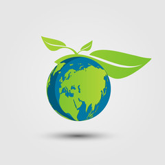 Earth symbol with green leaves around.Ecology.Green cities help the world with eco-friendly concept ideas