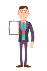 Businessman showing clipboard