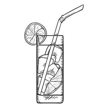 Vector Sketch Illustration - Glass of Lemonade