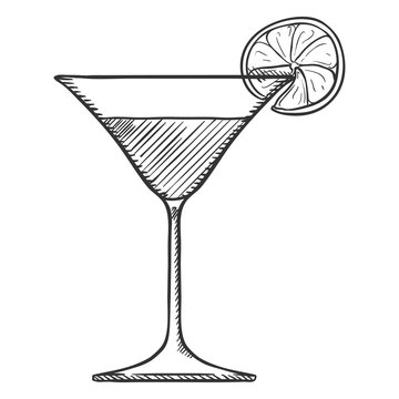 recommend clip art: Vector Sketch Cocktail Glass With Martini and Lemon