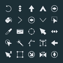 Modern Simple Set of arrows, cursors, design Vector fill Icons. ..Contains such Icons as  document, website,  bucket,  circular,  text,  up and more on dark background. Fully Editable. Pixel Perfect.